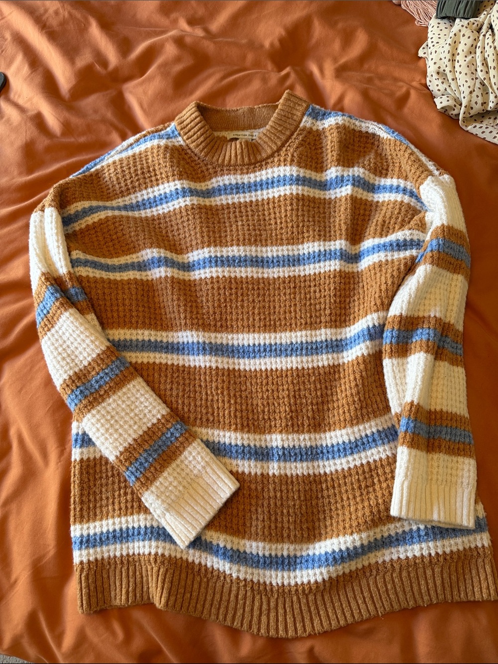 Oversized Crewneck Striped Sweater in Brown, Cream & Blue